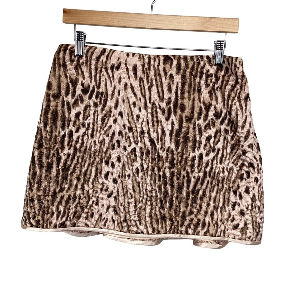 Rebecca Taylor NWT Animal Print Mini Skirt US 8 Silk Wool Blend Lined Quilted‎